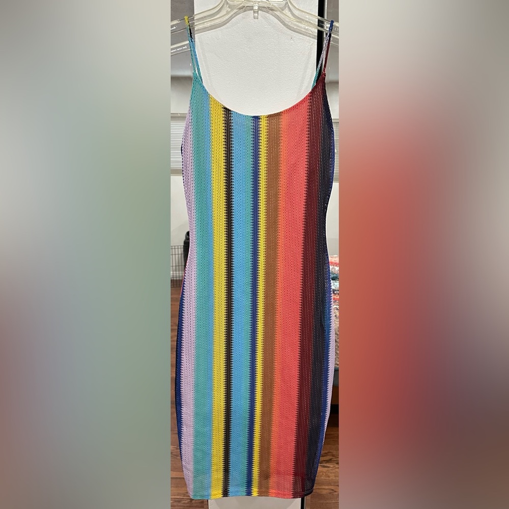 Lovely Day Bright Colorful Striped Body-con Mesh Summer Midi Dress